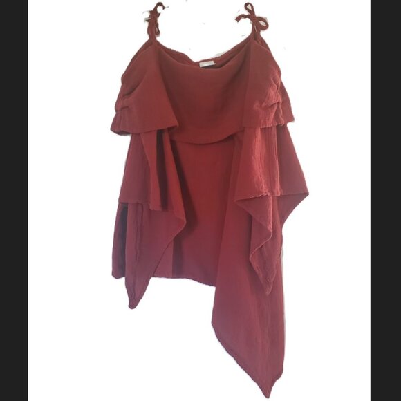 Oh my Gauze Asymmetrical Cold Shoulder Boho Top Large - Picture 1 of 3